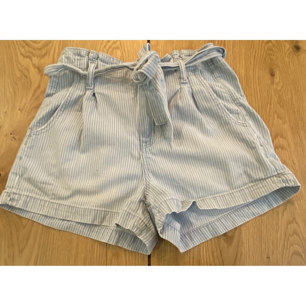 American Eagle Mom Shorts Blue White Stripe Belted pleated Sz4 Womens Boho